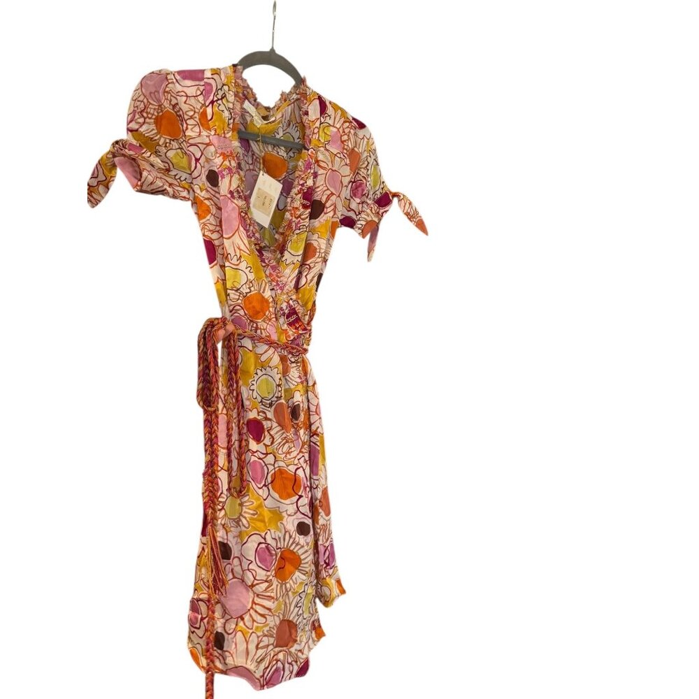 NWT Ebene by Patrick Assuline 100% Silk Embellished Floral Wrap Dress Size 2